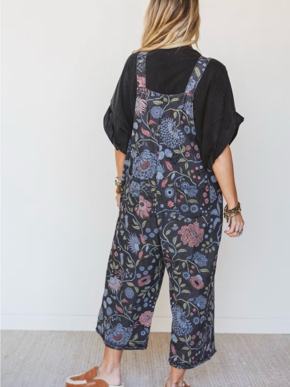 Three Bird Nest High Hopes Slouchy Denim Overalls Sz L - Picture 3 of 3